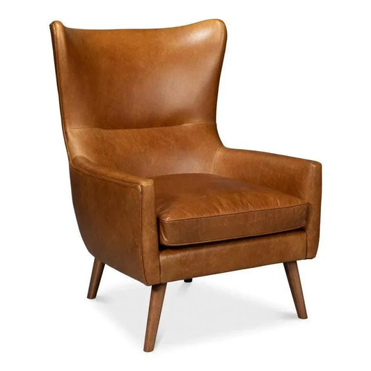 Patron Highback Leather Brown Armless Chair - LOOMLAN - Sarreid - Club Chairs