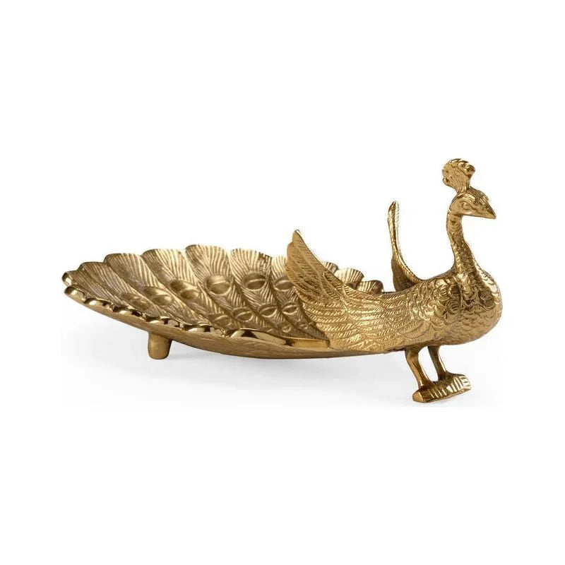 Peacock Dish Gold Accent Piece Sculpture - LOOMLAN - Wildwood - Statues & Sculptures