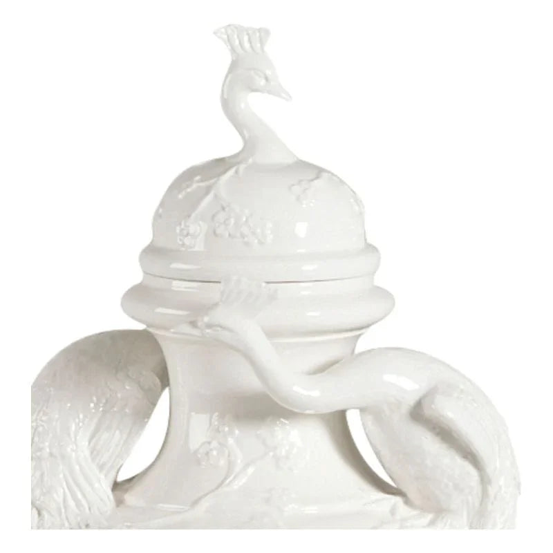 Peacock Hand Painted Italian Ceramic Urn - LOOMLAN - Chelsea House - Vases & Jars