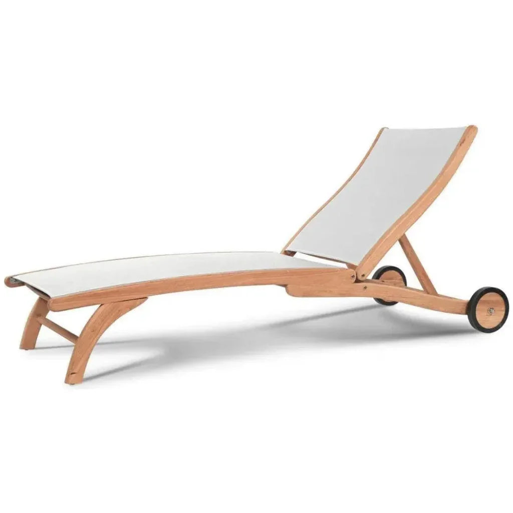 Pearl Teak Outdoor Reclining Chaise Lounger Wheels-Outdoor Cabanas & Loungers-HiTeak-LOOMLAN