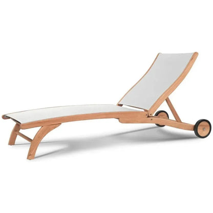Pearl Teak Outdoor Reclining Chaise Lounger Wheels-Outdoor Cabanas & Loungers-HiTeak-LOOMLAN