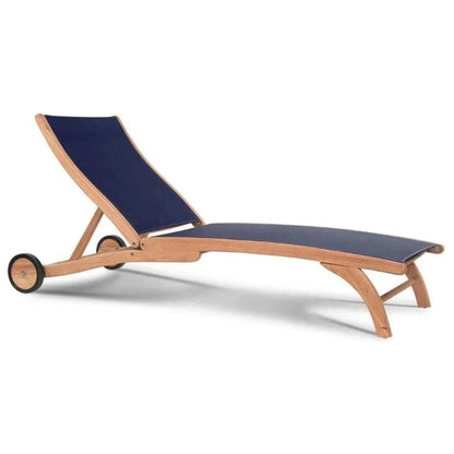 Pearl Teak Outdoor Reclining Chaise Lounger Wheels-Outdoor Cabanas & Loungers-HiTeak-Blue-LOOMLAN