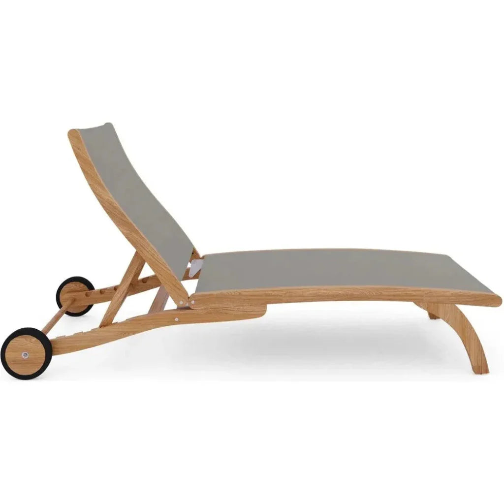 Pearl Teak Outdoor Reclining Chaise Lounger Wheels-Outdoor Cabanas & Loungers-HiTeak-Taupe-LOOMLAN