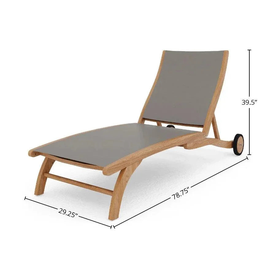 Pearl Teak Outdoor Reclining Chaise Lounger Wheels-Outdoor Cabanas & Loungers-HiTeak-LOOMLAN
