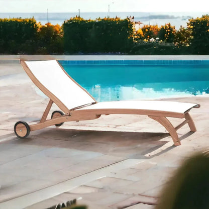 Pearl Teak Outdoor Reclining Chaise Lounger Wheels-Outdoor Cabanas & Loungers-HiTeak-LOOMLAN