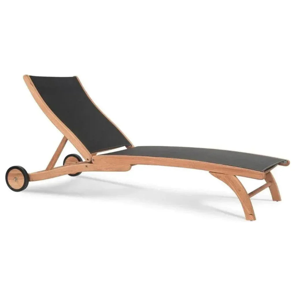 Pearl Teak Outdoor Reclining Chaise Lounger Wheels-Outdoor Cabanas & Loungers-HiTeak-Black-LOOMLAN