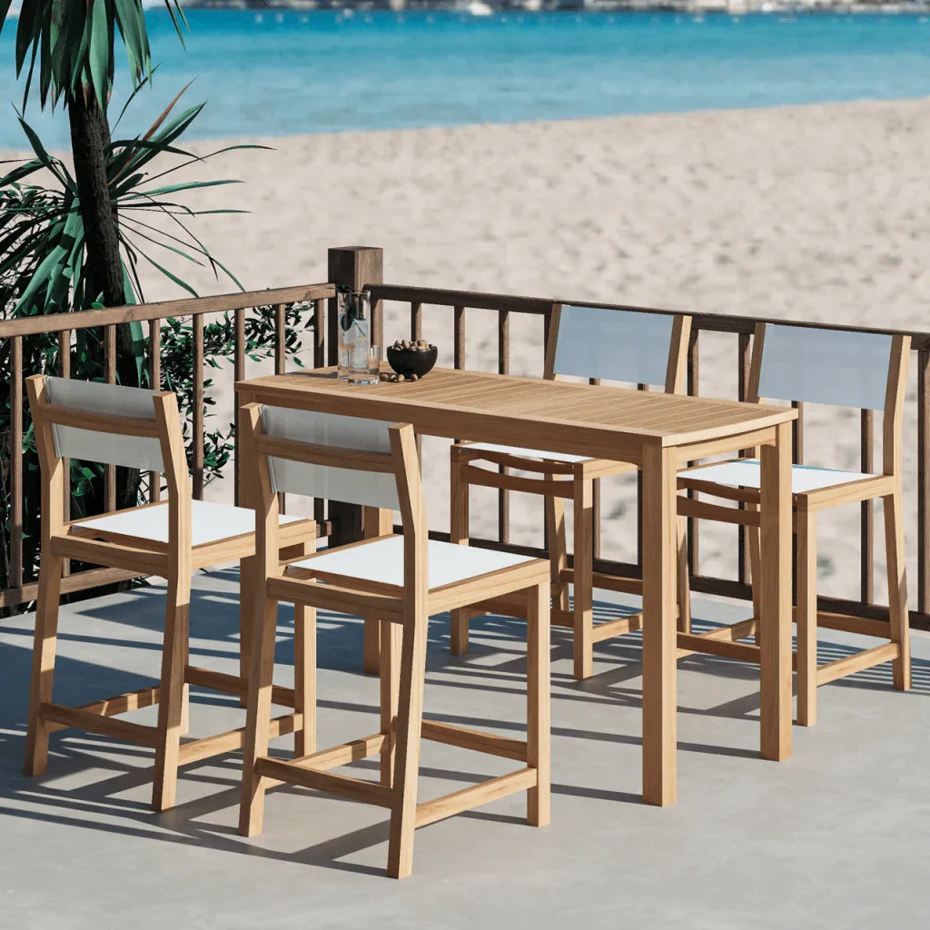 Pearl Teak Patio Counter Height Dining Set 5PC-Outdoor Dining Sets-HiTeak-White-LOOMLAN