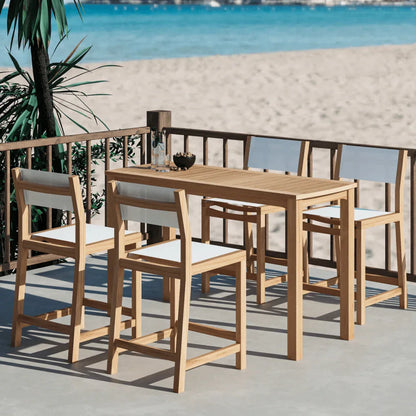 Pearl Teak Patio Counter Height Dining Set 5PC-Outdoor Dining Sets-HiTeak-White-LOOMLAN