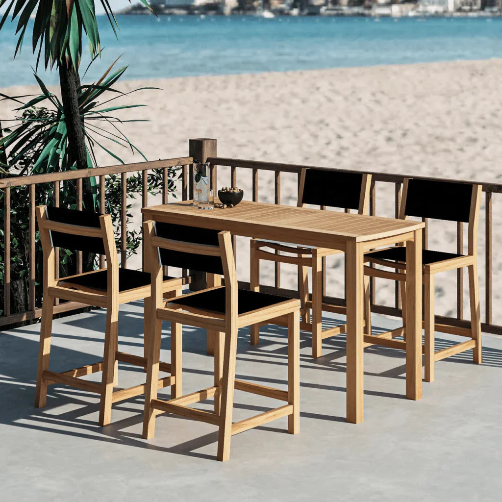 Pearl Teak Patio Counter Height Dining Set 5PC-Outdoor Dining Sets-HiTeak-Black-LOOMLAN