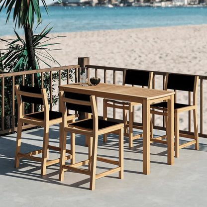 Pearl Teak Patio Counter Height Dining Set 5PC-Outdoor Dining Sets-HiTeak-Black-LOOMLAN