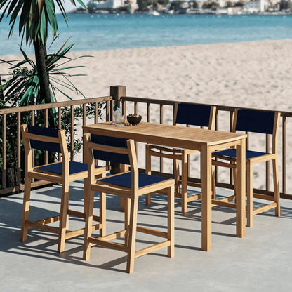 Pearl Teak Patio Counter Height Dining Set 5PC-Outdoor Dining Sets-HiTeak-Blue-LOOMLAN