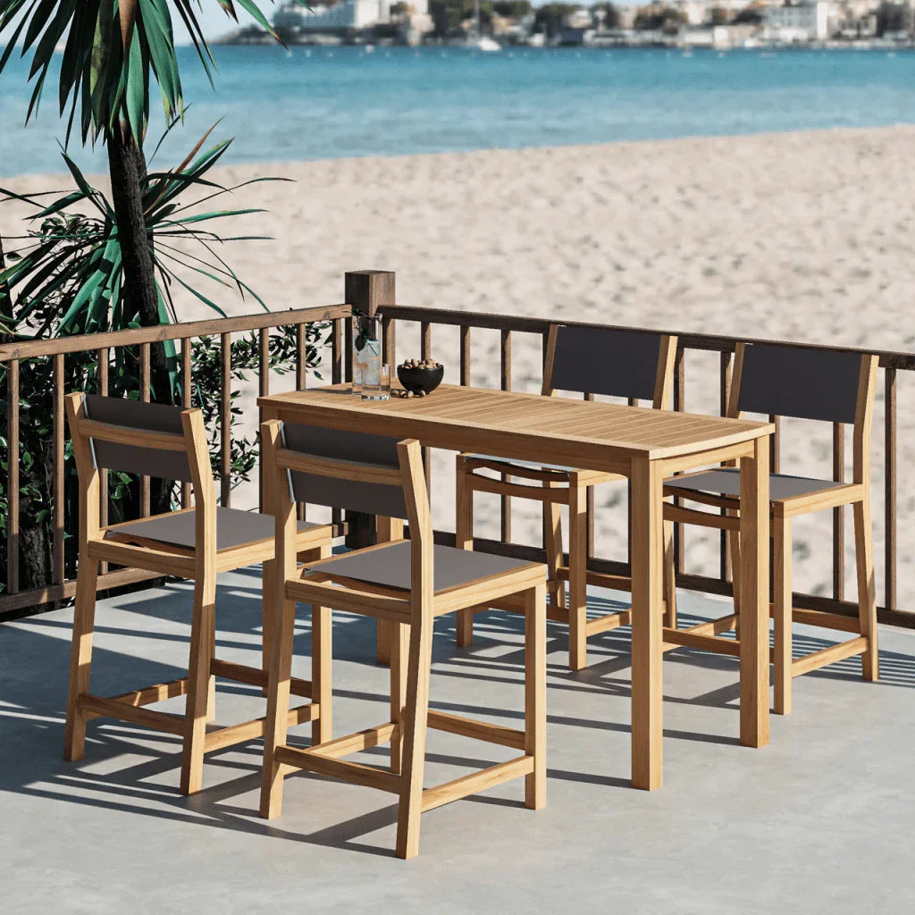 Pearl Teak Patio Counter Height Dining Set 5PC-Outdoor Dining Sets-HiTeak-Taupe-LOOMLAN