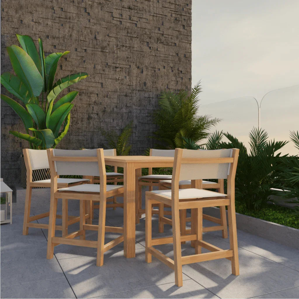 Pearl Teak Patio Counter Height Dining Set 7PC-Outdoor Dining Sets-HiTeak-White-LOOMLAN