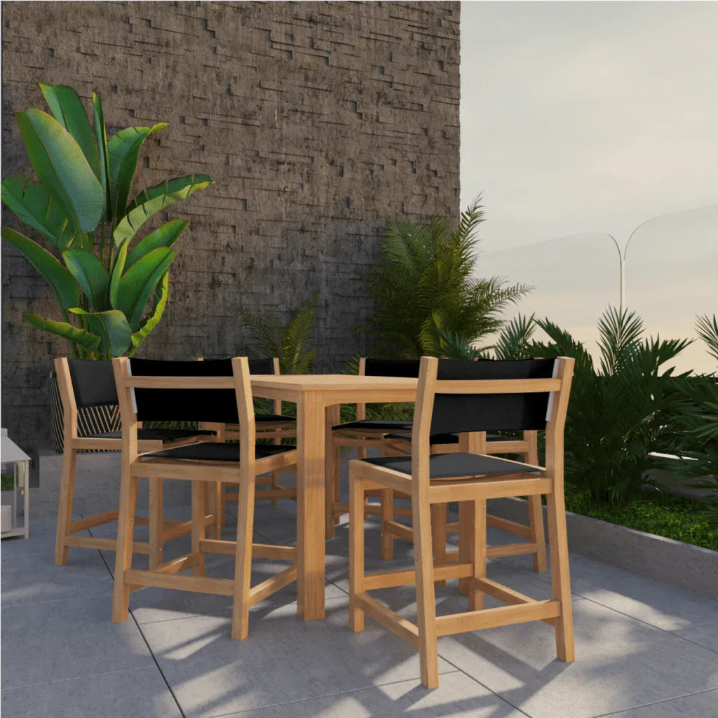 Pearl Teak Patio Counter Height Dining Set 7PC-Outdoor Dining Sets-HiTeak-Black-LOOMLAN