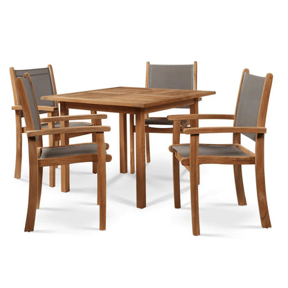 Pearl Teak Patio Square Dining Set 5PC-Outdoor Dining Sets-HiTeak-Taupe-LOOMLAN
