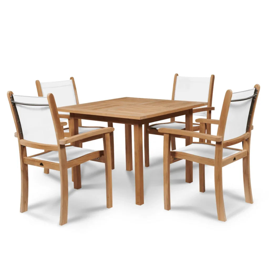 Pearl Teak Patio Square Dining Set 5PC-Outdoor Dining Sets-HiTeak-White-LOOMLAN