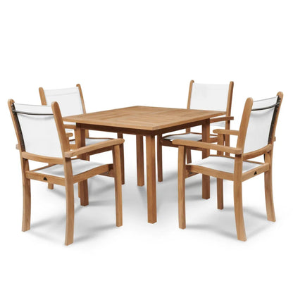 Pearl Teak Patio Square Dining Set 5PC-Outdoor Dining Sets-HiTeak-White-LOOMLAN