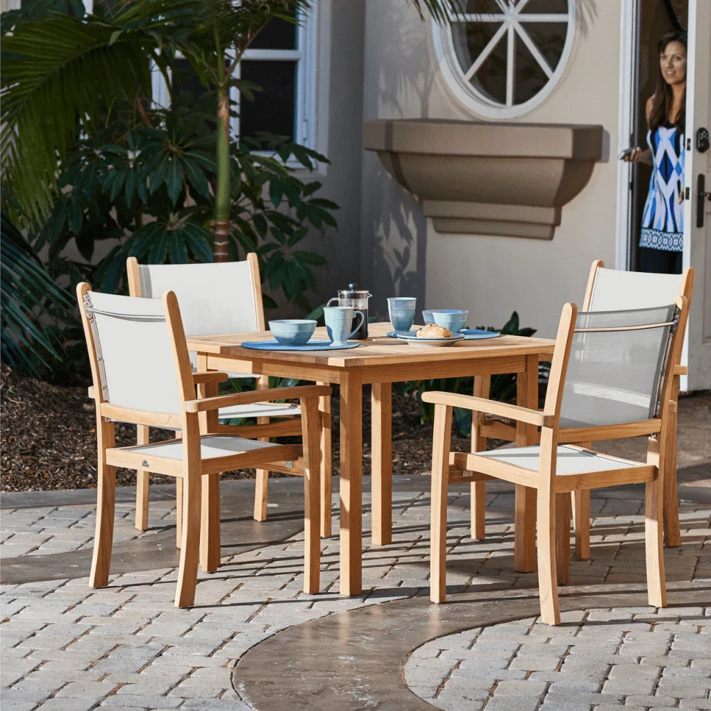 Pearl Teak Patio Square Dining Set 5PC-Outdoor Dining Sets-HiTeak-LOOMLAN