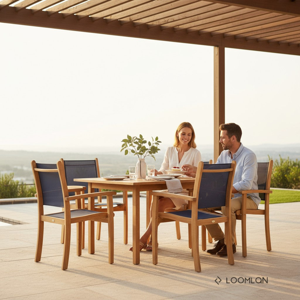 Pearl Teak Patio Square Dining Set 5PC