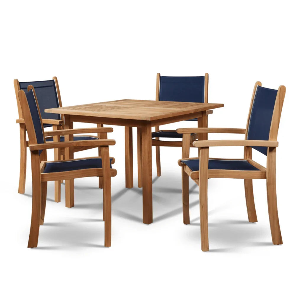 Pearl Teak Patio Square Dining Set 5PC-Outdoor Dining Sets-HiTeak-Blue-LOOMLAN