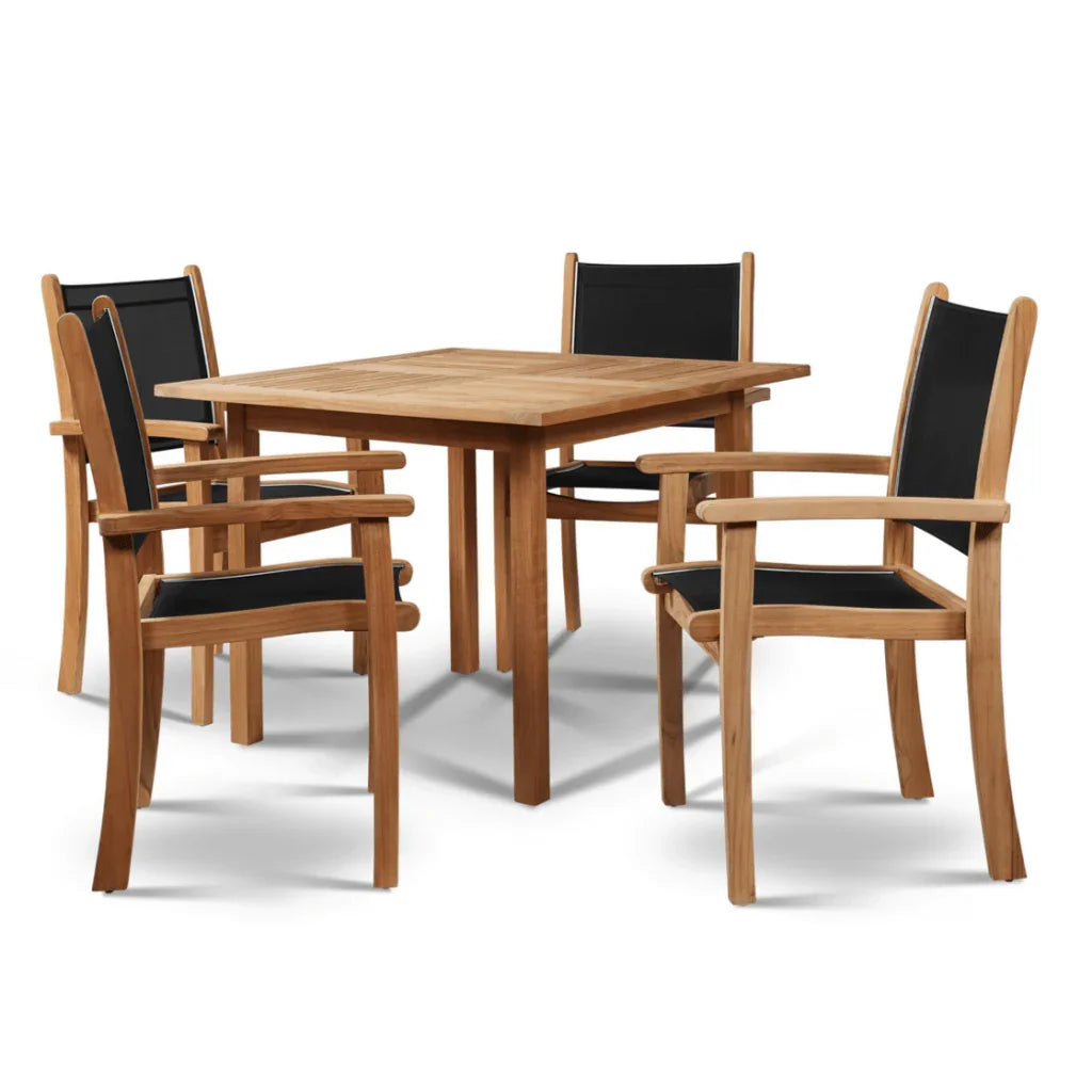 Pearl Teak Patio Square Dining Set 5PC-Outdoor Dining Sets-HiTeak-Black-LOOMLAN