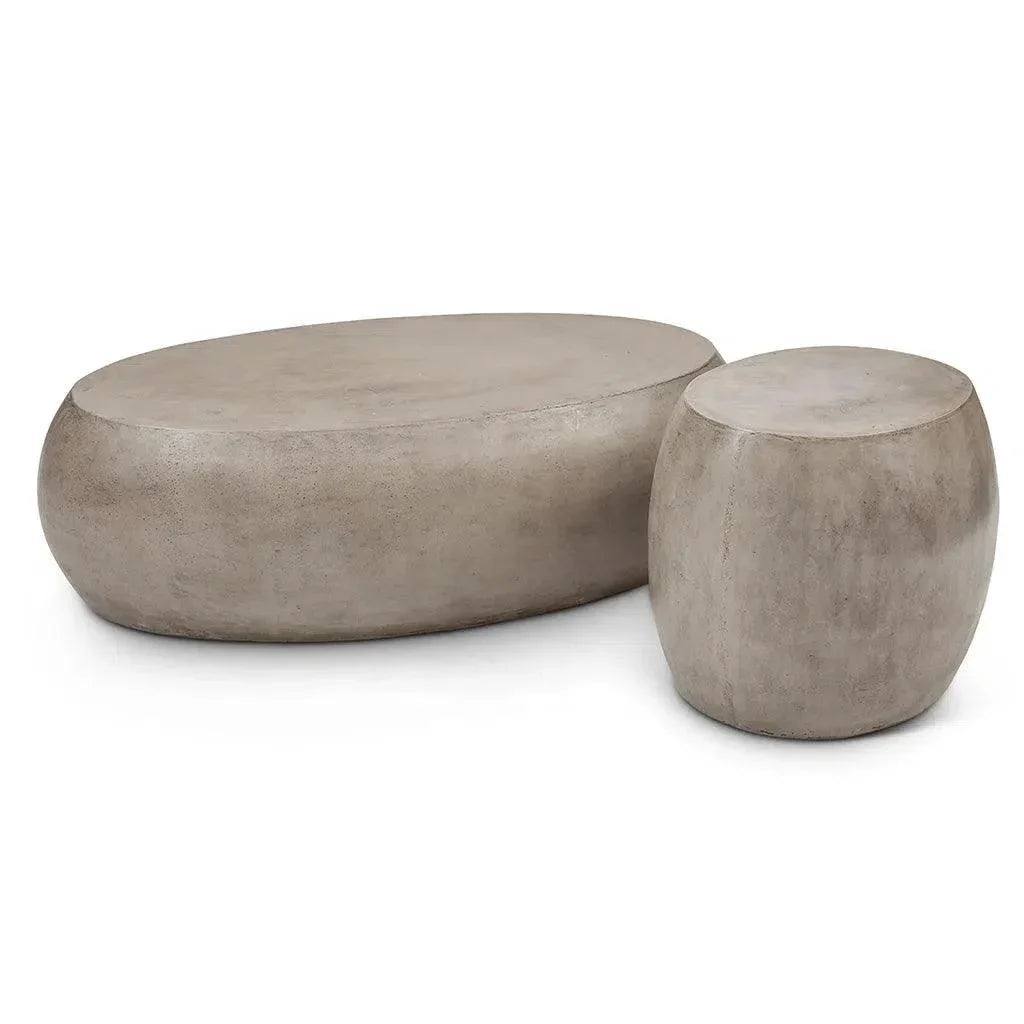 Pebble Fiber Reinforced Concrete Oval Coffee Table-Outdoor Coffee Tables-Urbia-LOOMLAN