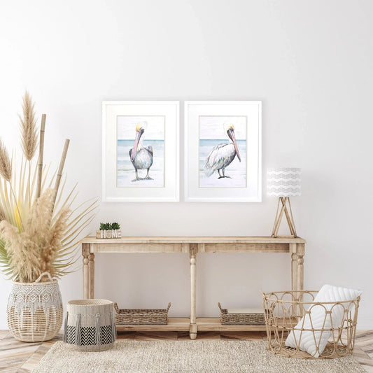 Pelican on the Shore Framed Wall Art 2PC