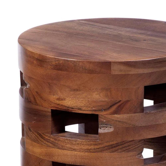 Perazza Wood Brown Round Accent Table - LOOMLAN - Bassett Mirror - Side Tables