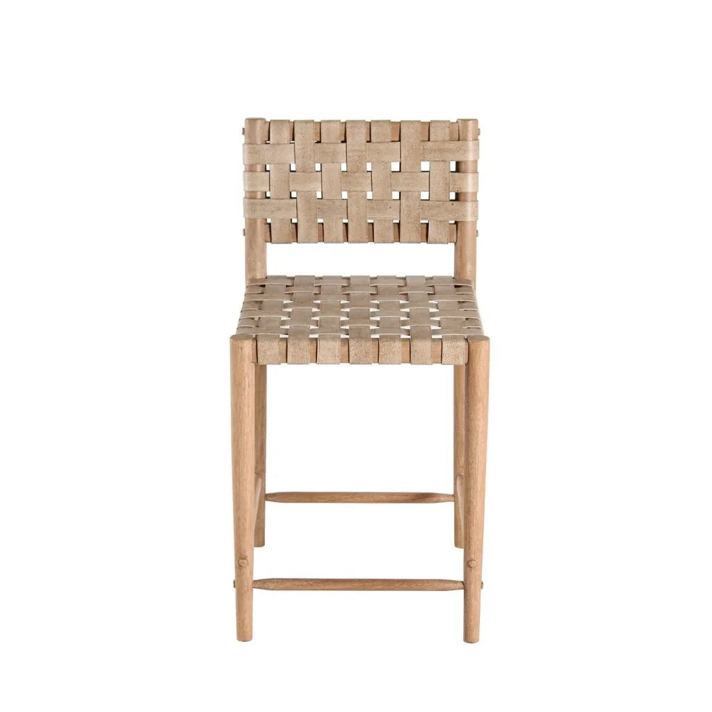 Perry Woven Leather Counter Stool - LOOMLAN - Peninsula Home - Poufs and Stools