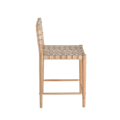 Perry Woven Leather Counter Stool - LOOMLAN - Peninsula Home - Poufs and Stools