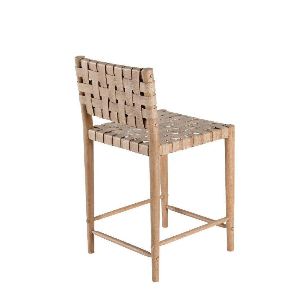 Perry Woven Leather Counter Stool - LOOMLAN - Peninsula Home - Poufs and Stools