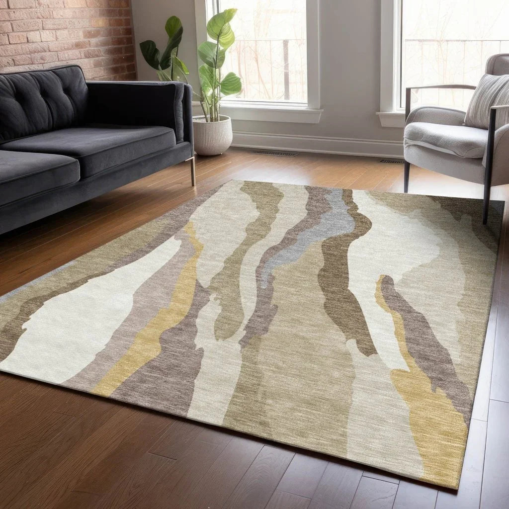 Petala Beige Washable Indoor-Outdoor Rug-Outdoor Rugs-LOOMLAN Rugs-LOOMLAN