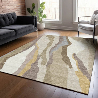 Petala Beige Washable Indoor-Outdoor Rug-Outdoor Rugs-LOOMLAN Rugs-LOOMLAN