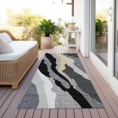 Petala Black Washable Indoor-Outdoor Rug-Outdoor Rugs-LOOMLAN Rugs-LOOMLAN