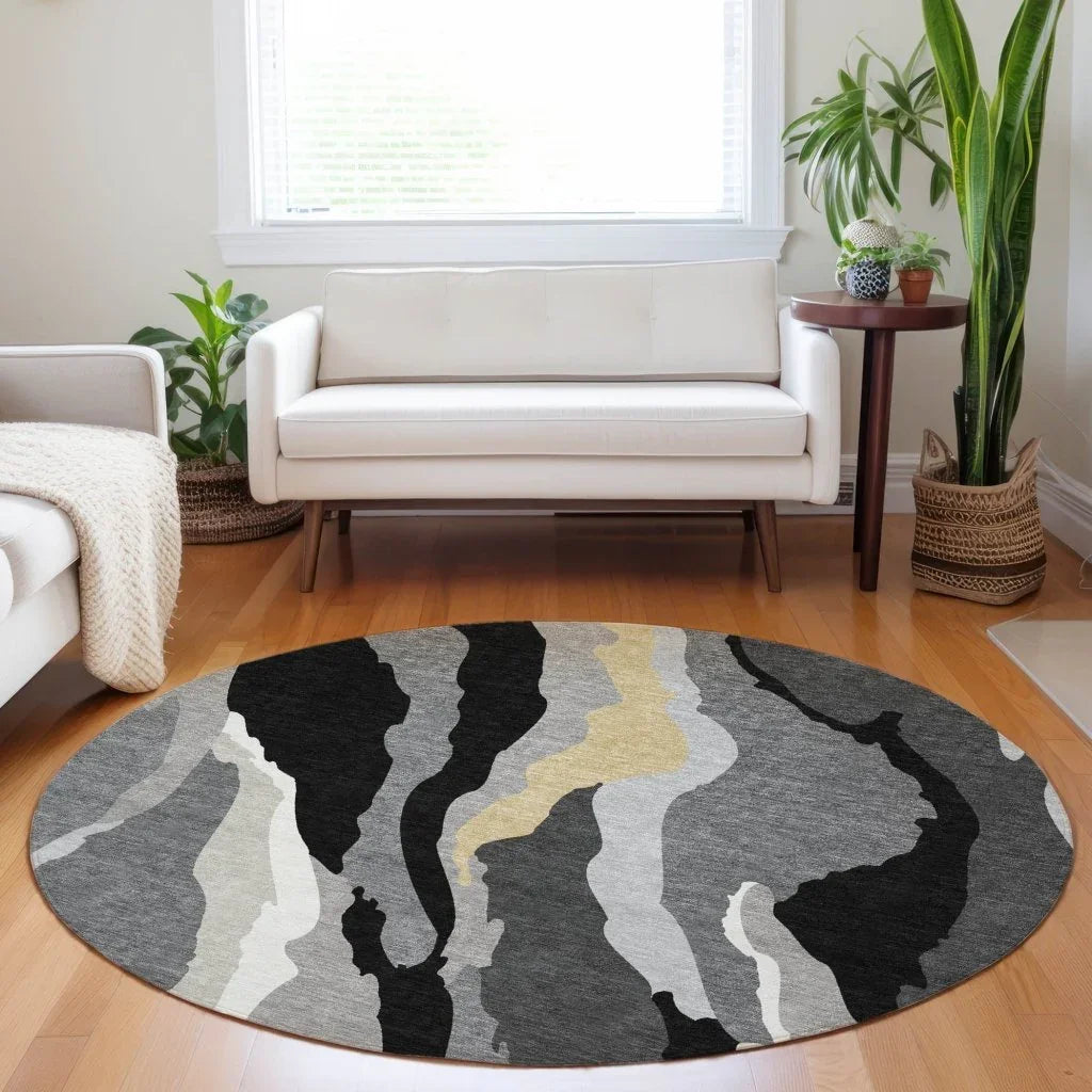 Petala Black Washable Indoor-Outdoor Rug-Outdoor Rugs-LOOMLAN Rugs-LOOMLAN