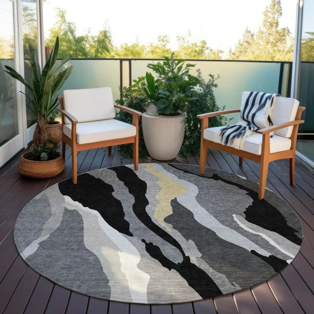 Petala Black Washable Indoor-Outdoor Rug-Outdoor Rugs-LOOMLAN Rugs-LOOMLAN