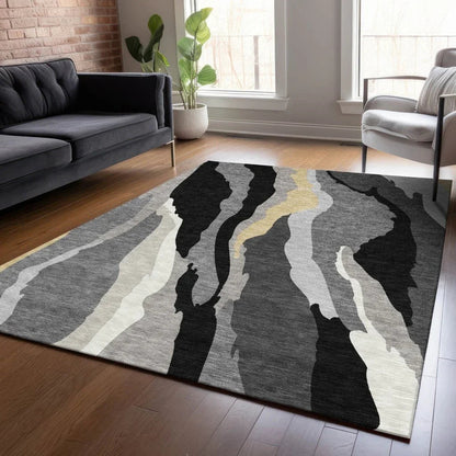 Petala Black Washable Indoor-Outdoor Rug-Outdoor Rugs-LOOMLAN Rugs-LOOMLAN