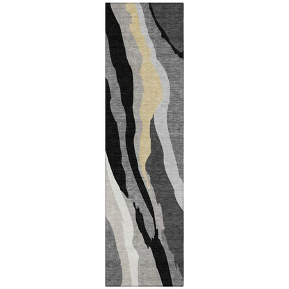 Petala Black Washable Indoor-Outdoor Rug-Outdoor Rugs-LOOMLAN Rugs-2'3" x 7'6"-LOOMLAN