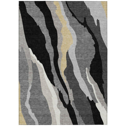 Petala Black Washable Indoor-Outdoor Rug-Outdoor Rugs-LOOMLAN Rugs-2'6" x 3'10"-LOOMLAN