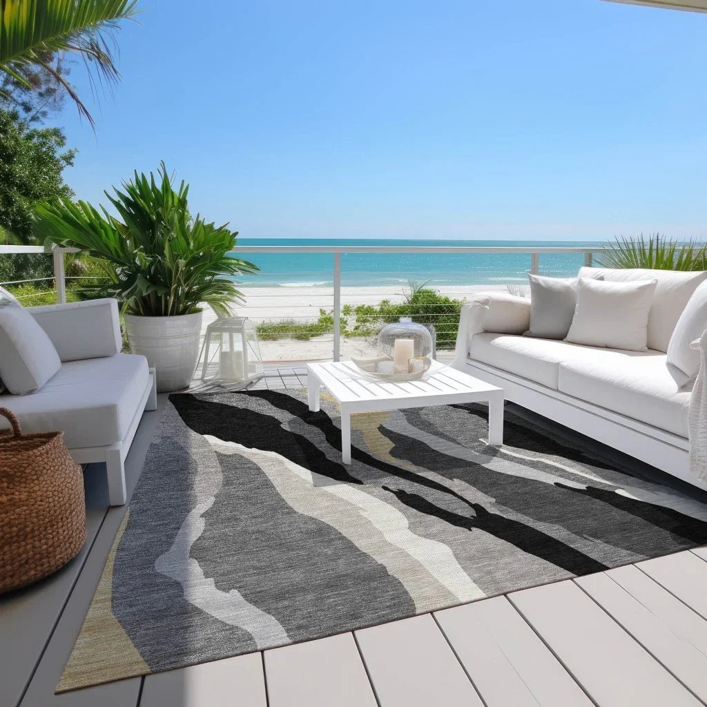 Petala Black Washable Indoor-Outdoor Rug-Outdoor Rugs-LOOMLAN Rugs-LOOMLAN