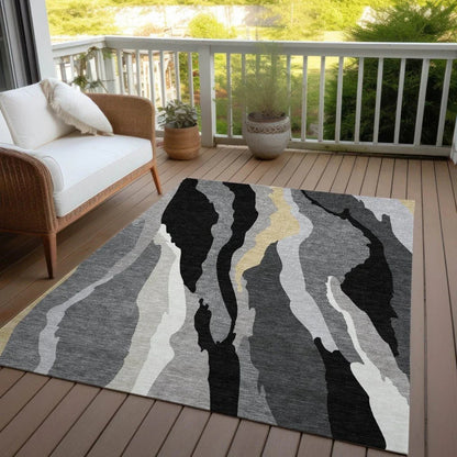 Petala Black Washable Indoor-Outdoor Rug-Outdoor Rugs-LOOMLAN Rugs-LOOMLAN