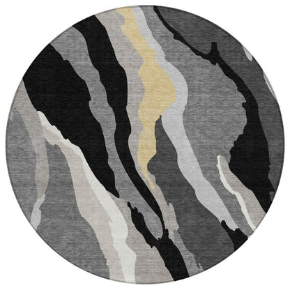 Petala Black Washable Indoor-Outdoor Rug-Outdoor Rugs-LOOMLAN Rugs-8' x 8'-LOOMLAN