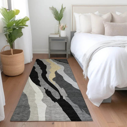 Petala Black Washable Indoor-Outdoor Rug-Outdoor Rugs-LOOMLAN Rugs-LOOMLAN