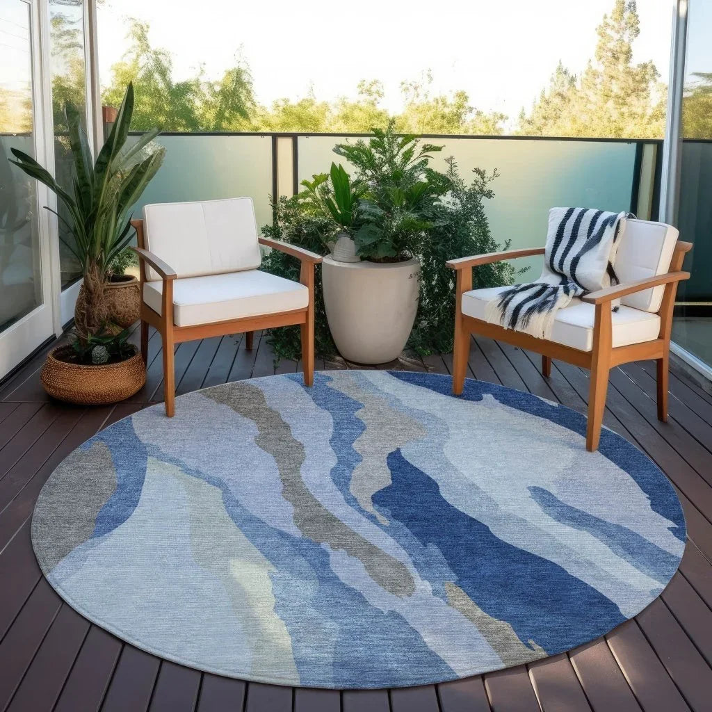 Petala Blue Washable Indoor-Outdoor Rug-Outdoor Rugs-LOOMLAN Rugs-LOOMLAN