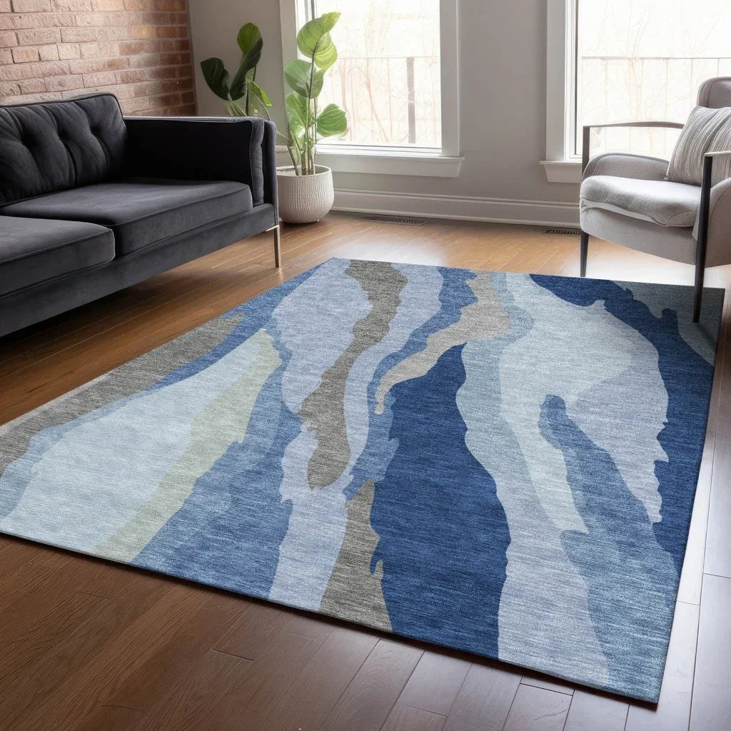 Petala Blue Washable Indoor-Outdoor Rug-Outdoor Rugs-LOOMLAN Rugs-LOOMLAN