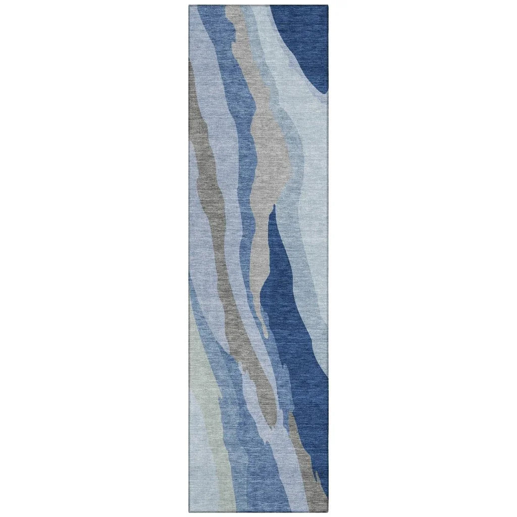 Petala Blue Washable Indoor-Outdoor Rug-Outdoor Rugs-LOOMLAN Rugs-2'3" x 7'6"-LOOMLAN