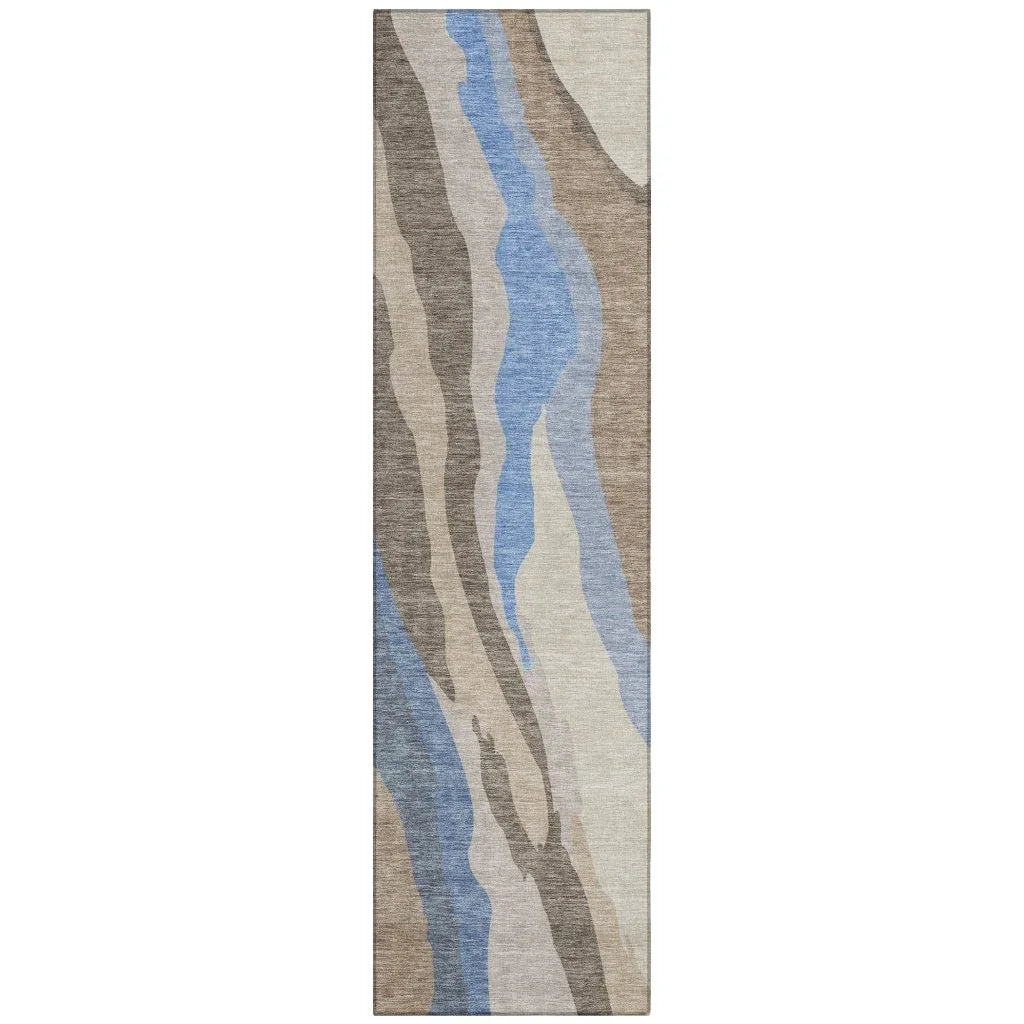 Petala Brown Washable Indoor-Outdoor Rug-Outdoor Rugs-LOOMLAN Rugs-2'3" x 7'6"-LOOMLAN