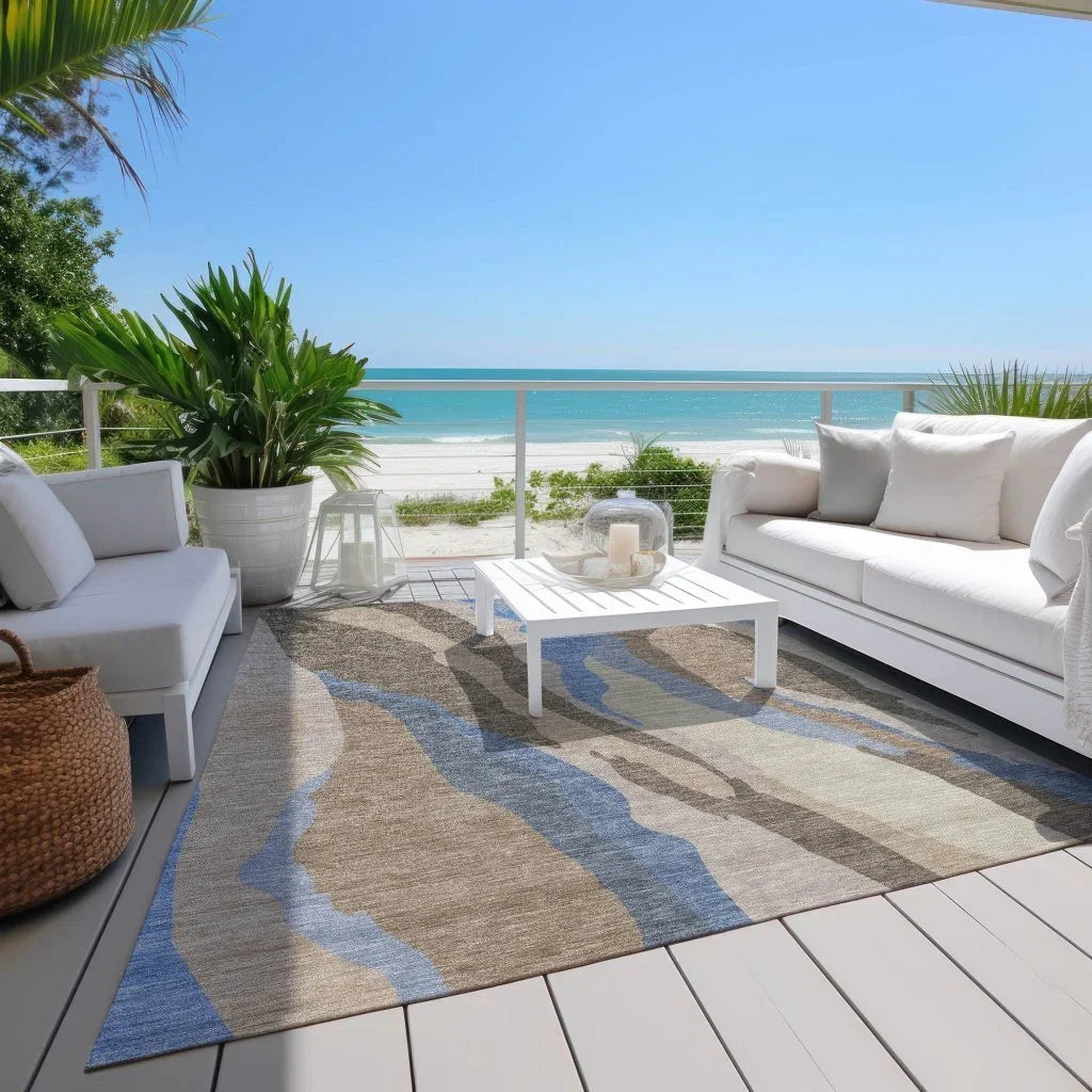 Petala Brown Washable Indoor-Outdoor Rug-Outdoor Rugs-LOOMLAN Rugs-LOOMLAN