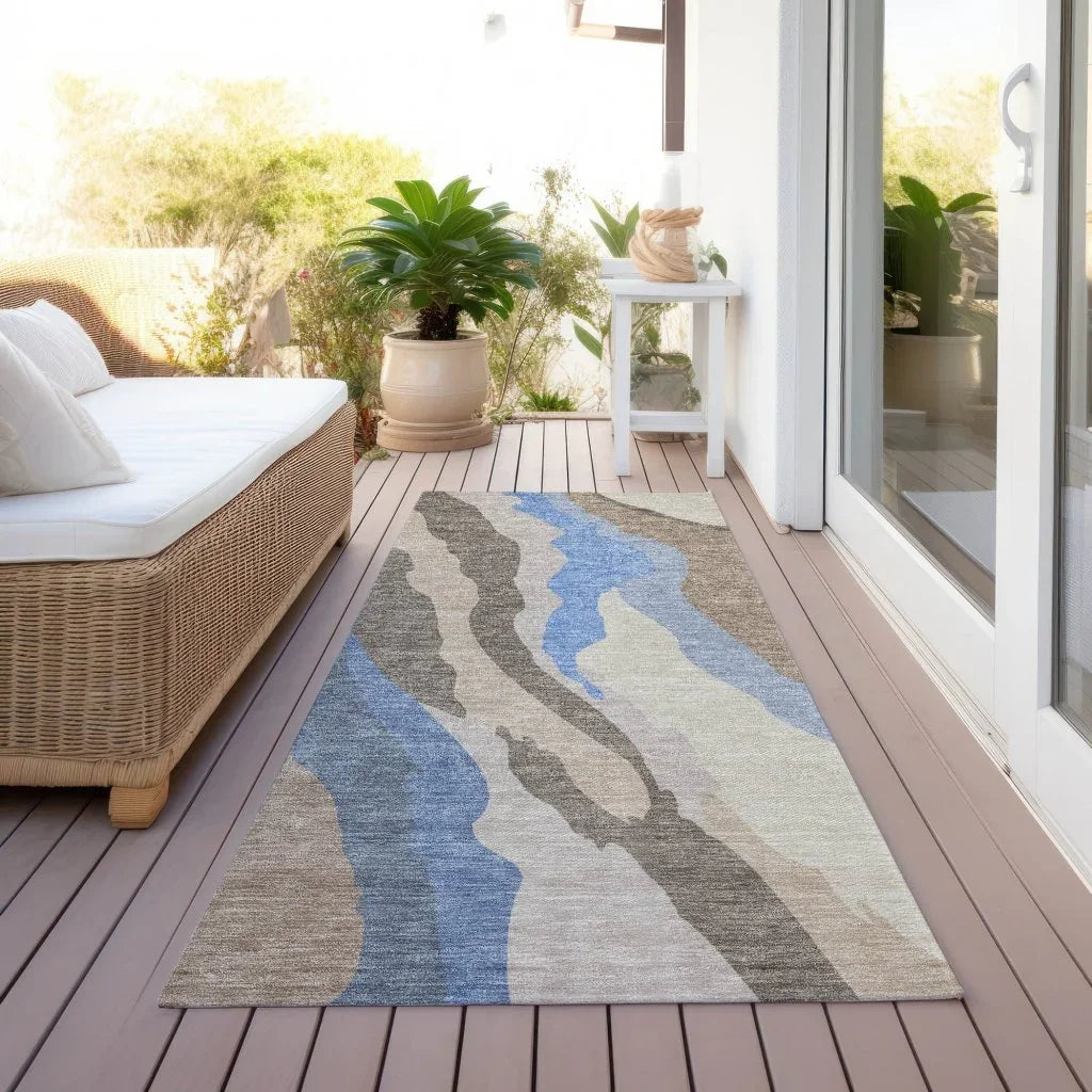 Petala Brown Washable Indoor-Outdoor Rug-Outdoor Rugs-LOOMLAN Rugs-LOOMLAN