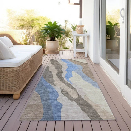 Petala Brown Washable Indoor-Outdoor Rug-Outdoor Rugs-LOOMLAN Rugs-LOOMLAN